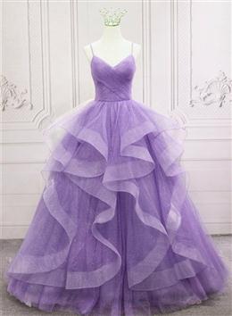 Picture of Gorgeous Purple Straps Layers Tulle V-neckline Long Evening Dresses, Light Purple Prom Dress